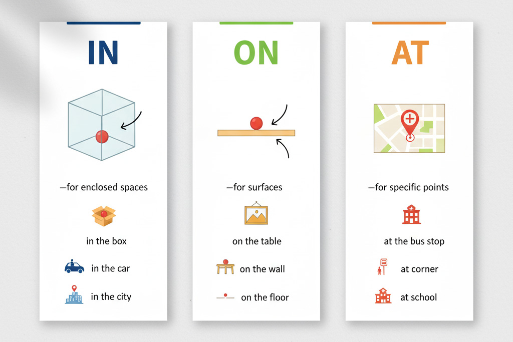 Cách sử dụng các giới từ chỉ vị trí IN, ON, AT chính xác nhất